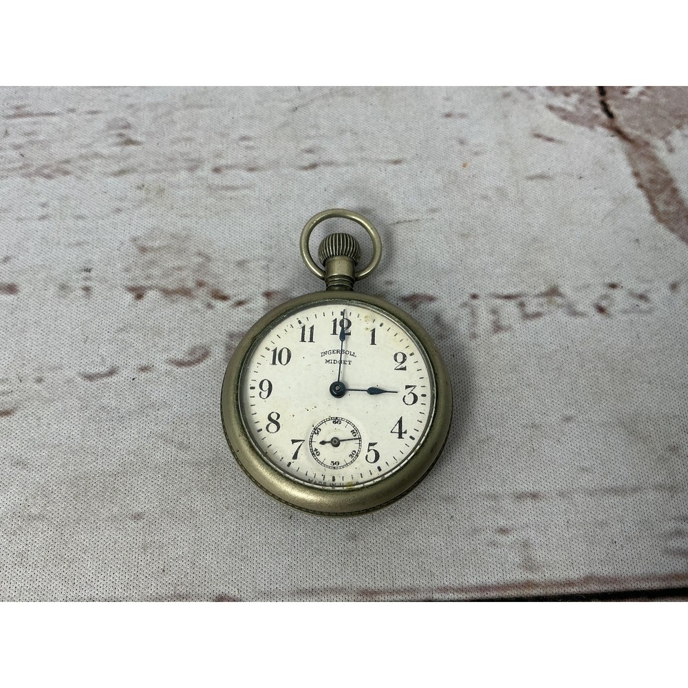 Vintage Ingersoll Midget Open Face Pocket Watch with Sub-Second Dial - AS IS
